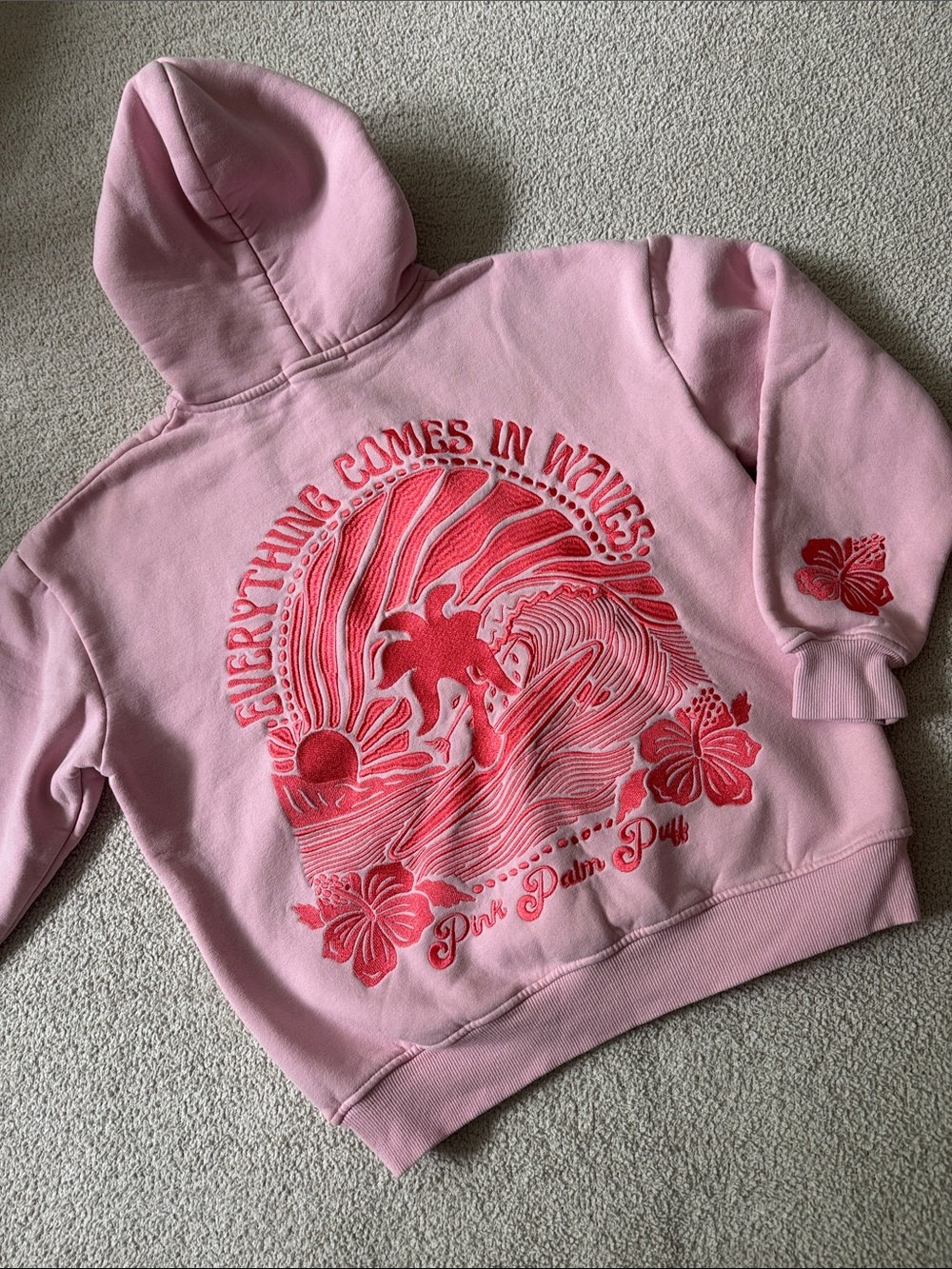 Pink Palm Puff Hoodie  - Everything Comes in Waves